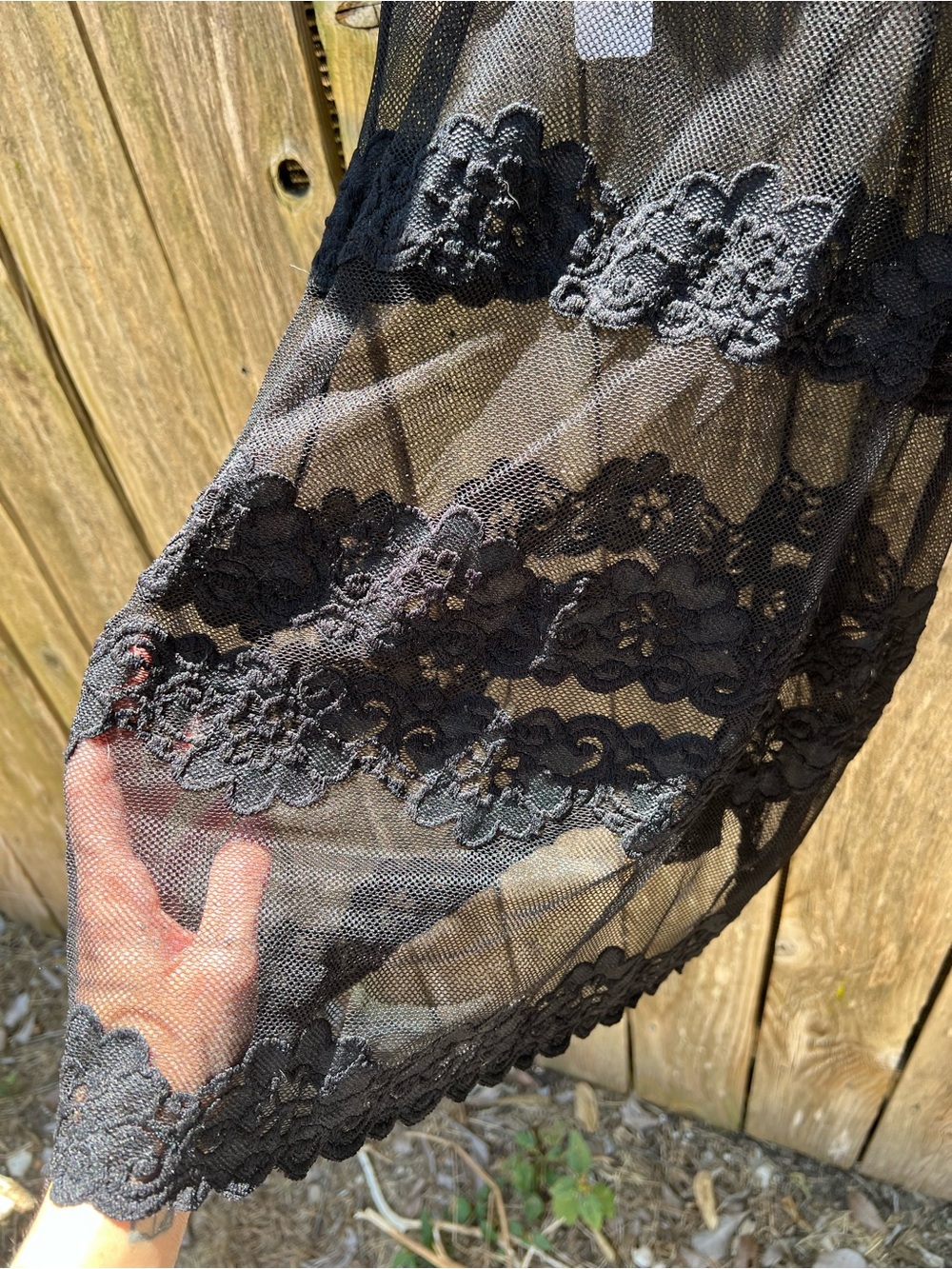 Vintage Black Sheer Lace Chemise with Floral Panels - Picture 4 of 5